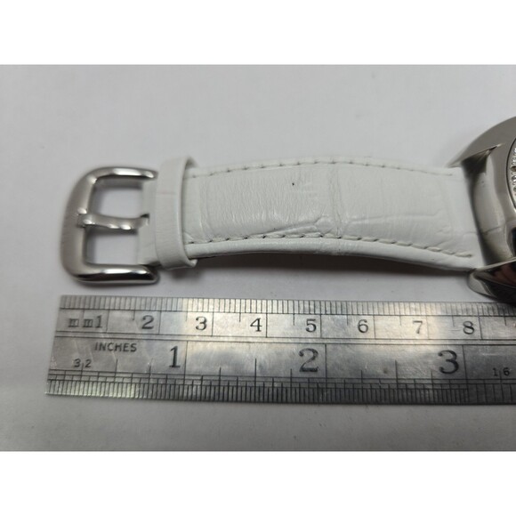 Titus Womens Watch Silver Tone Rhinestone Bezel White Leather Quartz New Battery main image 9